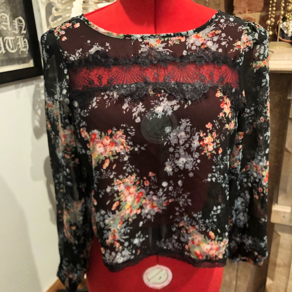 sheer floral lace top